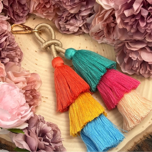Boho Extra Long Multi Tier Colorful Fringe Purse Charm - Picture 6 of 16